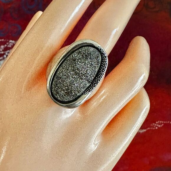 Michael Dawkins Sterling Silver Black Druzy Quartz Statement Ring - Picture 1 of 12